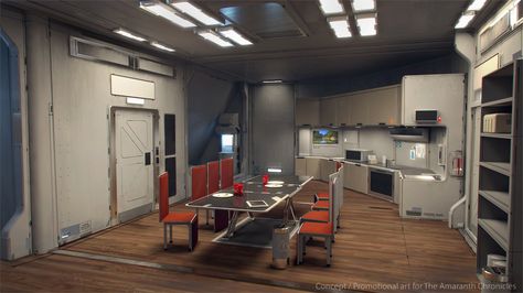 Sci Fi Kitchen, Sci Fi Room, Concept Art Landscape, Scifi Interior, Futuristic Interior Design, Sci Fi Architecture, Spaceship Interior, Sci Fi Environment, Futuristic Interior