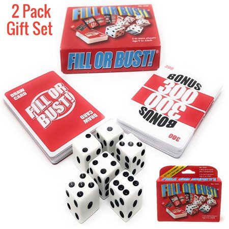 FILL OR BUST is a great family game that any number can play. Easy to take along when camping or traveling. FILL OR BUST will test your luck and strategy. You can play for half-an-hour or half-a-day. Team play, tournament play and optional rules are included. FILL OR BUST contains 6 dice & 54 draw cards, plus instructions for playing. FAST FUN & EXCITEMENT for two or more players. Includes TWO (2) Full Packs. Color: Multicolor. Casino Night Games, Christmas Family Games Ideas, Art Club Projects, Dice Gifts, Family Card Games, Bonfire Party, Giant Games, Christmas Games For Family, Games Ideas