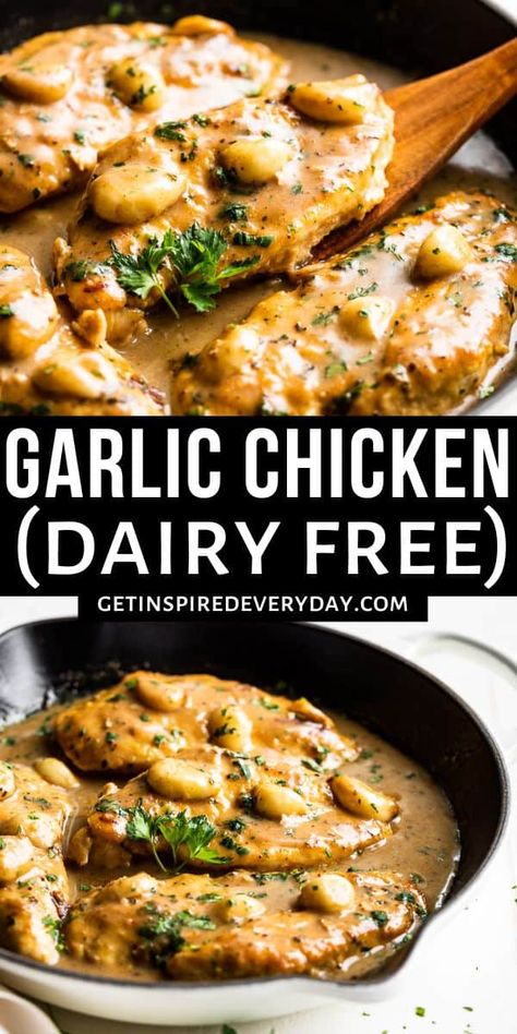 Chicken Dairy Free, Gluten Free Dairy Free Recipes Dinner, Gluten Free Dairy Free Dinner, Dairy Free Recipe, Dairy Free Cooking, Yogurt Parfaits, Dairy Free Recipes Dinner, Lactose Free Recipes, Creamy Garlic Chicken