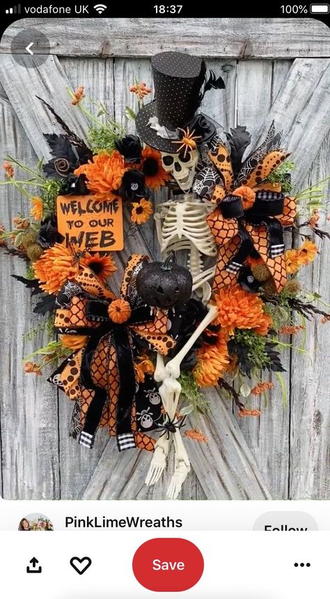 Pin by Celia Alvarez on holiday crafting and stenciling in 2022 | Halloween wreath, Scary halloween wreath, Halloween decorations wreaths Christmas Wreaths Ribbon, Wreaths Ribbon, Skeleton Ideas, Scary Halloween Wreath, Halloween Decorations Wreaths, Skeleton Wreath, Halloween Door Wreaths, Mr Bones, Halloween Mesh Wreaths