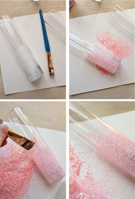 DIY Glittery Pink Vases...do this with mason jars and wine bottles...not pink, maybe pearl or white glitter, then burlap and white lace: Pink Vases, Glitter Vases, Icing Design, Astuces Diy, Pink Vase, Pretty Designs, Diy Vase, Pink Parties, Jar Crafts