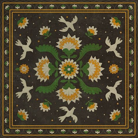 vinyl floor mat square rug folk art black Vinyl Floorcloth, Vinyl Floor Cloths, Vintage Vinyl Flooring, Floor Cloths, Carpet Padding, Vinyl Floor Mat, Floor Cloth, Vinyl Floor, Rug Direct