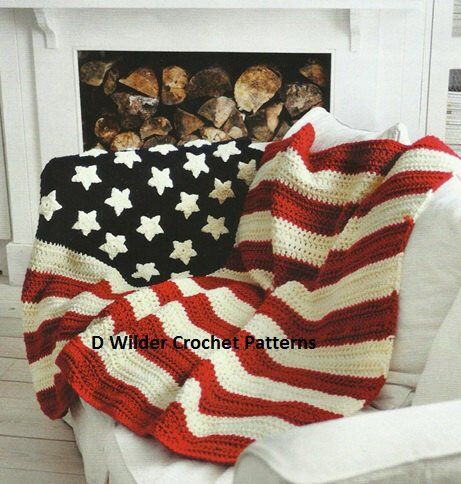 American Flag Blanket, Throw Crochet, Striped Crochet Blanket, Crochet Fruit, Big Knits, Striped Blankets, Crochet Stars, Crochet Throw, Chunky Crochet