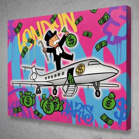 Custom Monopoly, Monopoly Man, Alec Monopoly, Graffiti Street Art, Pop Art Canvas, Spray Paint On Canvas, Cartoon Painting, Canvas Painting Designs, Dope Art