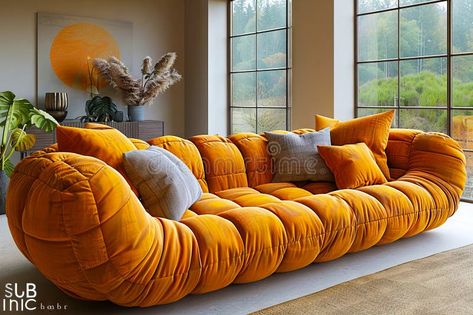 A large orange couch with pillows in a living room royalty free stock image Orange Velvet Sofa, Couch With Pillows, Golden Queen, Colorful Homes, Vector Mountain, Orange Couch, Awesome Furniture, Comfy Couch, Orange Velvet