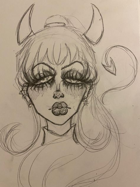 Demon Girl Sketch, Weird Drawings, Indie Drawings, Doodle Art Drawing, Indie Art, Grunge Art, Sketchbook Art Journal, Aesthetic Tiktok, Dark Art Drawings