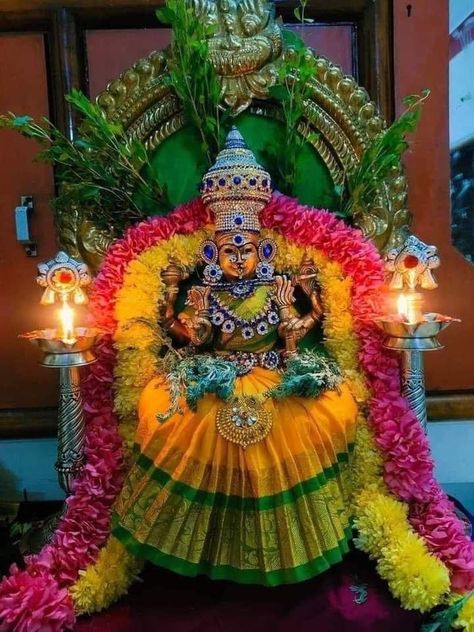 Varalakshmi Pooja Images, Ammavaru Images, Padmavathi Ammavaru, Hindu Statues Goddesses, Laxmi Puja, Varalakshmi Pooja, God Venkateswara Images Hd Wallpaper, Pooja Decoration, Thali Decoration Ideas