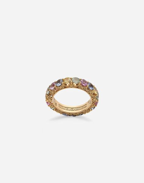 Heritage band ring in yellow 18kt gold with multicoloured sapphires Woman Rings, Sapphire Wedding Ring, Sapphire Wedding Rings, Yellow Sapphire Rings, Sapphire Band, Golden Ring, Sapphire Wedding, Rings Gold, Gold Band Ring