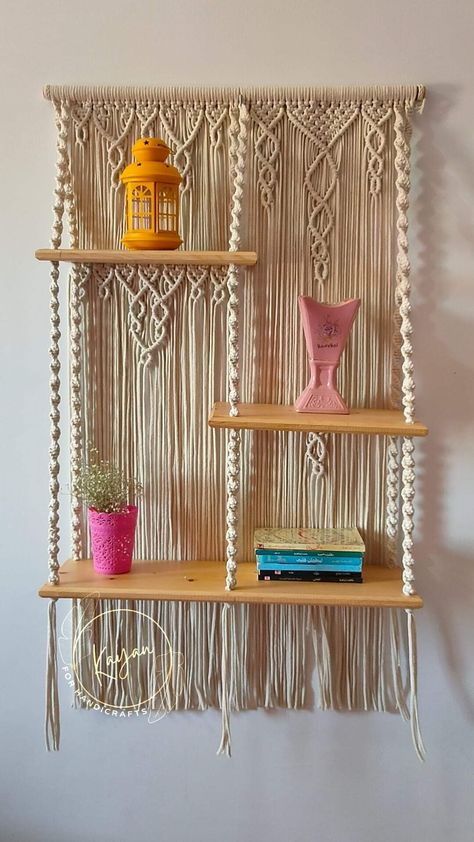 Macrame Hanging Shelf Tutorial, Macrame Stone Wrapping Tutorial, Macrame Hanging Shelf, Girly Room Decor, Macrame Shelf, Macrame Plant Hanger Tutorial, Macrame Knots Tutorial, Bed Frame Design, Macrame Wall Decor