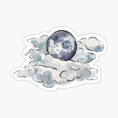 Regan Ralston Shop | Redbubble Moon Behind Clouds, Clouds In Watercolor, Stikers Aesthetic, Blue Stickers, Stickers Cool, Stickers Anime, Cloud Stickers, Cute Laptop Stickers, Stickers Aesthetic