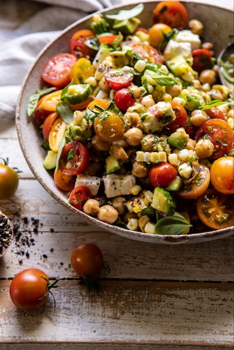 Avocado Chickpea Salad, Avocado Chickpea, Pane Dolce, Tomato Season, No Cook, Peanut Recipes, Heirloom Tomato, Half Baked Harvest, Pesto Recipe