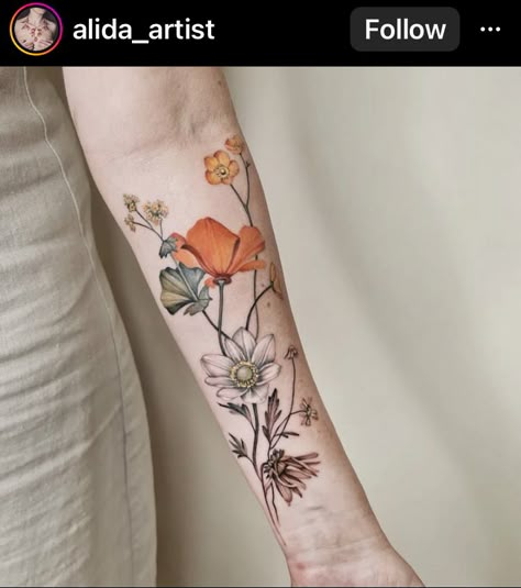 Vintage Floral Tattoos, Earthy Tattoos, Wrap Tattoo, Wildflower Tattoo, Tattoos For Women Flowers, Flower Tattoo Arm, Tasteful Tattoos, Fire Tattoo, Floral Tattoo Sleeve