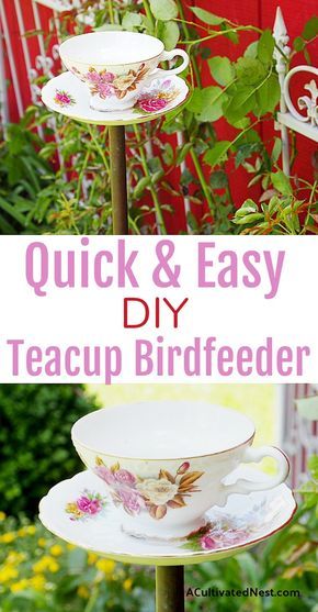 Teacup Bird Feeder Diy, Teacup Birdfeeder, Bird Feeders Diy, Teacup Bird Feeder, Teacup Gardens, Teacup Crafts, Homemade Bird Feeders, Tea Cup Bird Feeder, Bird Netting