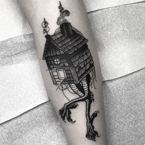 Baba Yaga Tattoo, Babayaga Tattoo, Cthulhu Tattoo, Slavic Culture, Blackwork Tattoos, Fairy Tattoo Designs, Ink Spots, Dark Aesthetics, Fairy Tattoo