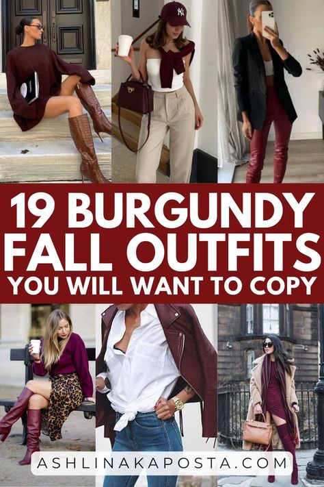 19 Beautiful Burgundy Outfit Ideas For Fall/Winter — ASHLINA KAPOSTA Burgundy Plaid Pants Outfit, Outfits With Burgundy Cardigan, Tan And Maroon Outfit, Maroon Jeans Outfit Fall, Maroon Black And Brown Outfit, Burgundy Outfit Ideas Winter, How To Wear Burgundy Boots, Burgandy Boot Outfit, Burgundy Jeans Outfit Winter