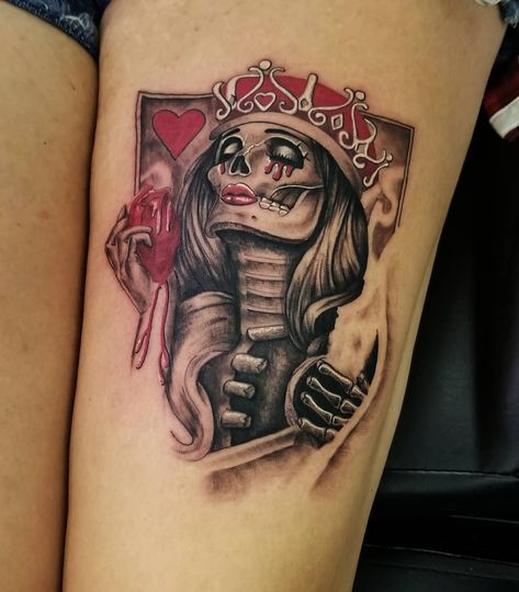 Queen Of Hearts Tattoo Design, Tats Inspiration, Heartless Tattoo, Queen Of Hearts Tattoo, Hearts Tattoo, Couples Tattoos, Ink Therapy, Cool Tattoo Drawings, Money Tattoo