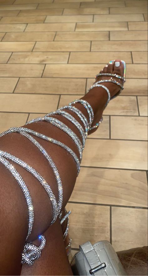 Blinged Out Heels, Silver Lace Up Heels Prom, Sparkly Silver Heels Aesthetic, Birthday Heels Outfit, Heels Aesthetic Black Woman, Silver Wrap Around Heels, Silver Heels Outfit Black Women, Heels For Prom Silver, 18th Birthday Heels