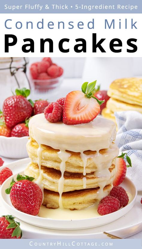 Sweetened Condensed Milk Pancakes, Pancakes With Evaporated Milk, Condensed Milk Pancakes, Condensed Milk Recipes Desserts, Mom Brunch, Milk Pancakes, Milk Recipes Dessert, Condensed Milk Recipe, Sweetened Condensed Milk Recipes