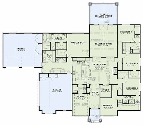 Island Seating, 5 Bed House, Seasonal Room, 5 Bedroom House Plans, Pool House Plans, Craftsman Bungalow, Kitchen Floor Plans, Kitchen Island With Seating, European House