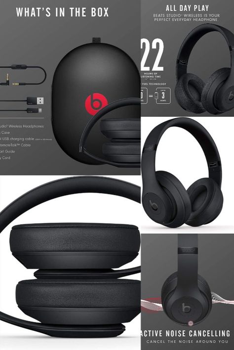 #Beats #Studio3 #Wireless #Noise #Cancelling #Over-#Ear #Headphones - #Apple #W1 #Headphone #Chip, #Class 1 #Bluetooth, 22 #Hours of #Listening #Time, #Built-in #Microphone - #Matte #Black (Latest Model) Beats Studio 3, Beats Studio, Black Headphones, Black Case, Beats Headphones, Apple Products, Noise Cancelling, Aesthetic Photography, Over Ear Headphones