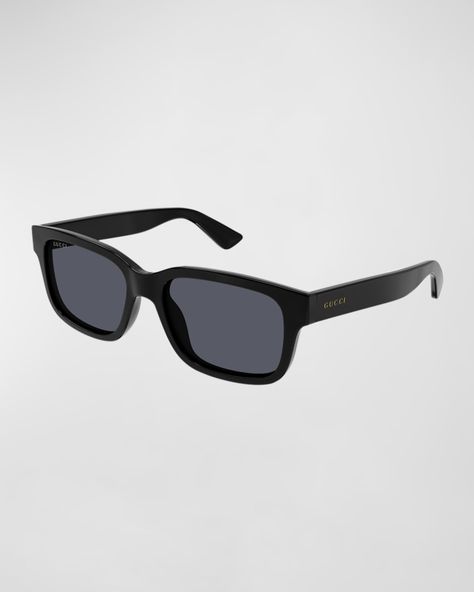 Plastic Sunglasses, Rectangle Sunglasses, Nose Bridge, The Temple, Gucci Men, Sunglasses Accessories, Saddle, Neiman Marcus, Mens Sunglasses