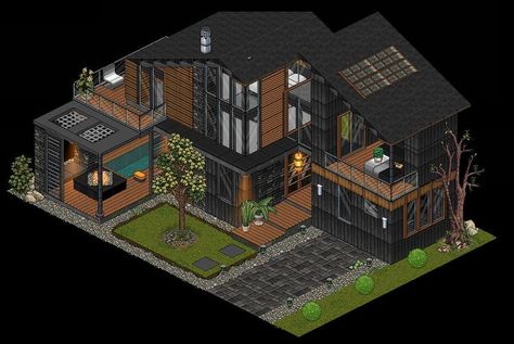 Habbo Hotel, Pixel Art Landscape, Cabin Art, Casas The Sims 4, House Sketch, Pixel Design, Model House Plan, Architecture Concept Drawings, Sims House Design