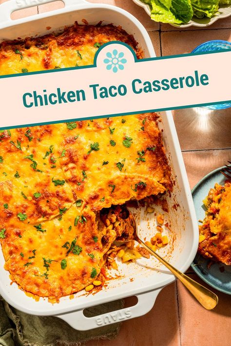 This Easy Chicken Casserole Is My Favorite Dinner Mexican Casserole With Chicken, Chicken Taco Casserole Bake, Chicken Taco Casserole Recipes, Chicken Taco Bake, Easy Chicken Casserole, Taco Casserole Bake, Chicken Taco Casserole, Baked Chicken Tacos, Mexican Chicken Casserole