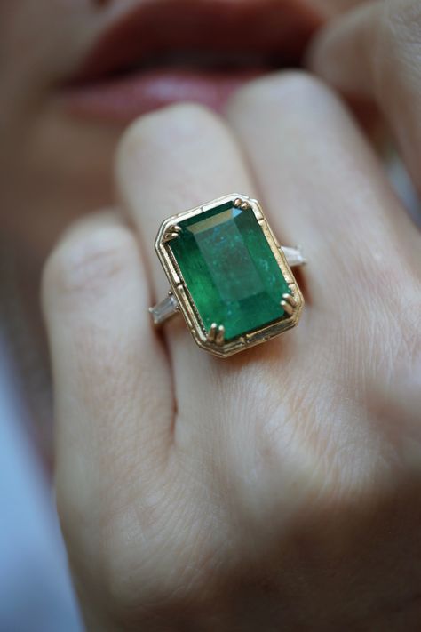 Emerald Statement Ring, Antique Emerald Ring, Rectangular Ring, Forever Ring, Mens Ring Designs, Forever Rings, The Bayou, Statement Rings Diamond, Custom Jewellery