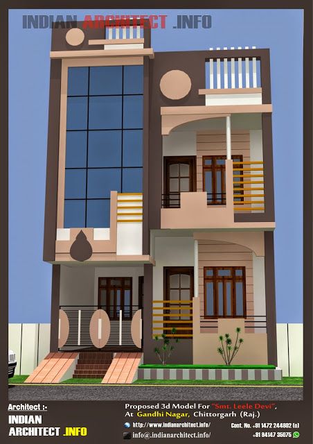 Smt. Leela Devi House 20' x 50' 1000 Sqft Floor Plan and 3d Elavation | Indian Architect 20 50 House Plan, 30x50 House Plans, Floor Plan Ideas, 20x40 House Plans, Indian House Plans, Small House Elevation, Small House Front Design, House Balcony Design, Small House Design Exterior