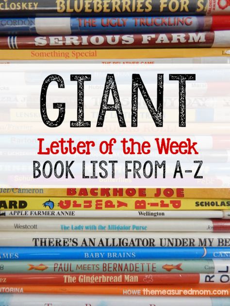 giant letter of the week book list from A-Z Doodles Alphabet, Abc Bootcamp, Rti Interventions, The Measured Mom, Measured Mom, Giant Letters, Alphabet Books, Preschool Alphabet, Alphabet Learning