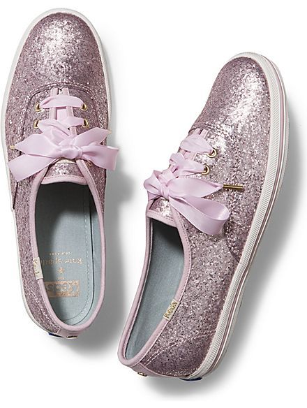 Pink Sparkly Shoes, Pink Glitter Shoes, Wedding Shoes Sneakers, Ribbon Shoes, Kate Spade Keds, Fun Wedding Shoes, Shiny Shoes, Wedding Sneakers, Striped Shoes