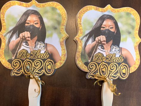 12 Custom hand fans assembled with wooden handles. Great for a graduation ceremony and to give your family and friends as gifts to remember this great accomplishment. Photos- Please send high-quality photos that have not been cropped or have filters added. Your fan outcome will be representative of the photo you submit. We do not touch up photos, they are printed as is. Color Variations: Actual colors may vary due to variations in computer monitors as well as printers. The color may appear diffe Homemade Graduation Gifts, Graduation Fans, Blaze And The Monster Machines Party, Graduation Leis Diy, Diy Wreath Bow, 30th Birthday Decorations, Graduation Leis, Graduation 2024, Graduation Favors