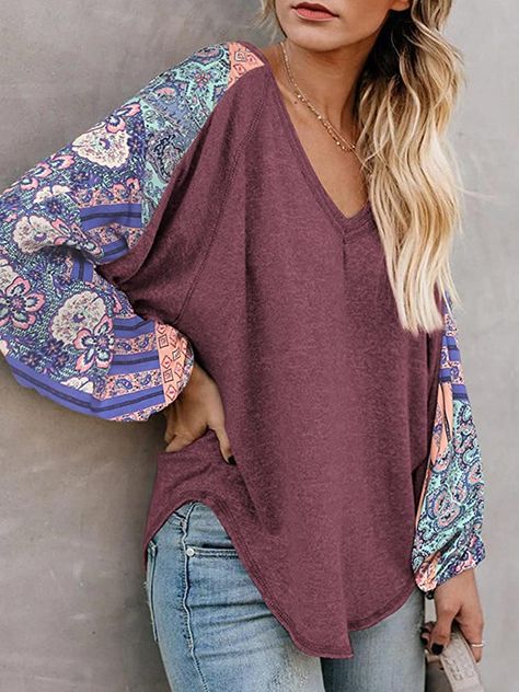 So cute Plus Size Kleidung, Floral Print Tops, T Shirt Diy, Top Casual, Asymmetric Hem, Plus Size Tops, Clothing Patterns, Plus Clothing, Vneck Sweater