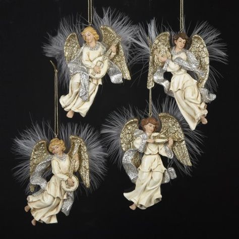 Angel Christmas Tree Ornaments - This set is stunning! Angels Christmas, 25th December, Angel Christmas Tree, Home Inside, Gift Drawing, Vintage Angel, Angel Christmas, Christmas Tree With Gifts, Angel Ornaments