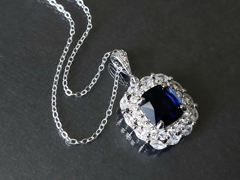 Dark Blue Square, Bridal Pendant Necklace, Bridal Necklaces, Blue Wedding Jewelry, Bridal Pendant, Women Necklaces, Wedding Necklaces, Crystal Pendants, Square Necklace