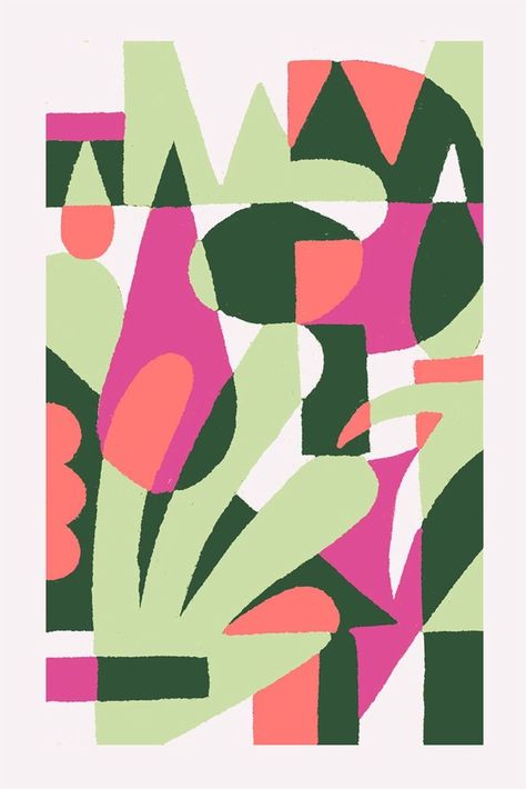 Green, pink, and orange abstract illustration by Noah Levy Pink Green Graphic Design, Explore Illustration, Brit School, Green Abstract Art, Abstract Art Projects, Abstract Design Pattern, Orange Color Palettes, Geometric Nature, Abstract Illustration