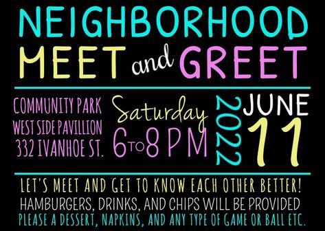 NEIGHBORHOOD BLOCK PARTY INVITATION Neighborhood Events Ideas, Neighborhood Block Party Invitations, Hoa Neighborhood Events, Neighborhood Social Event Ideas, Neighborhood Social Committee Ideas, Neighborhood Block Party Ideas, Neighborhood Party Ideas, Block Party Ideas, Neighborhood Party Invitations