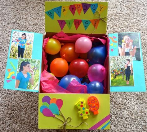 birthday care package that says birthday time and has number candles glued to flap Diy Care Package, Birthday Care Packages, Birthday Packages, Care Packages, Birthday Box, Money Gift, Birthday Gifts For Boyfriend, Diy Birthday Gifts, Decor Tips