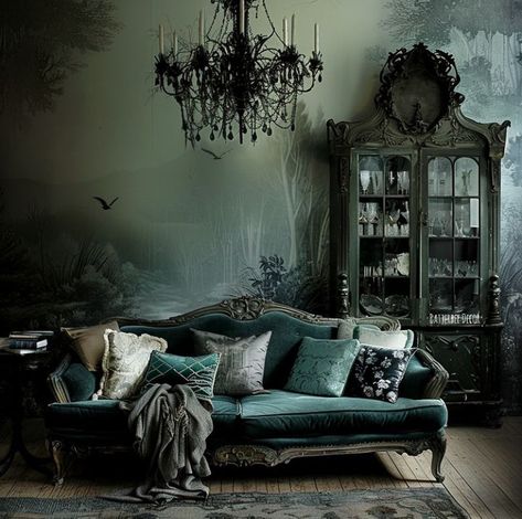 Dark Gothic House, Gothic House Interior, Goth Living Room, Victorian Gothic Home Decor, Historic Home Interiors, Vintage Decor Ideas, Morgantown West Virginia, French Gothic, Different Eras