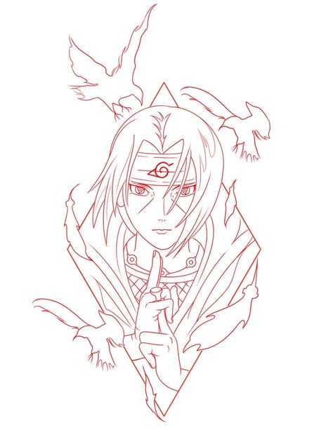 Naruto Outline Drawing, Itachi Tattoo Stencil, Anime Tattoos Stencil, Itachi Outline, Anime Tattoo Outline, Anime Stencil Tattoo, Naruto Tattoo Stencil, Naruto Tattoo Sketch, Naruto Tattoo Ideas Design