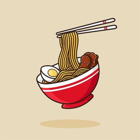 Ramen noodle bowl egg and meat with chop... | Premium Vector #Freepik #vector #logo #food #menu #restaurant Dumpling Illustration, Advertisement Ideas, Noodle Doodle, Ramen Egg, Noodle Art, Ramen Noodle Bowl, Japanese Noodles, Textiles Projects, Ramen Noodle