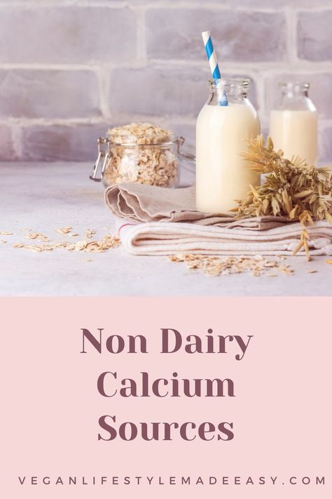 A picture of oats next to two jars of oat milk with the words "non dairy calcium sources" Non Dairy Calcium Sources, Calcium Sources, Calcium Deficiency, Sources Of Calcium, Vegan Lifestyle, Healthy Tips, Healthy Habits, Keto Recipes, Make It Simple