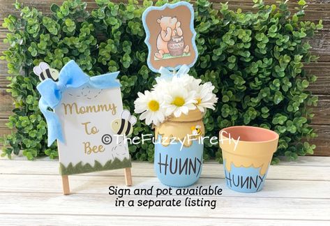 Bee Baby Shower Centerpieces, Hunny Pot, Pot Decor, Mommy To Bee, Bumble Bee Baby Shower, Bee Baby, Bee Baby Shower, Shower Centerpieces