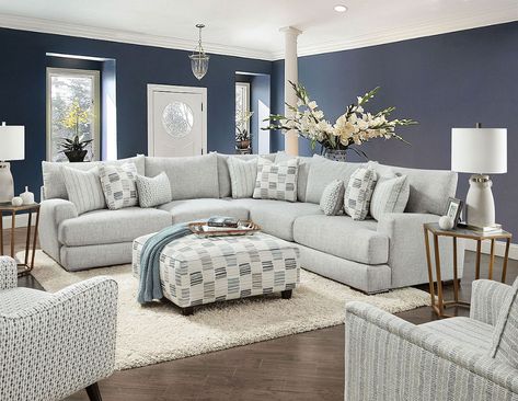 Make the Most of the Small-Space Living Room with Furniture of America Transitional Sectional, Glamorous Living, Patterned Pillows, Gray Sectional, Fabric Sectional Sofas, Sectional With Ottoman, Grey Sectional, Living Room Sets Furniture, Upholstered Sectional