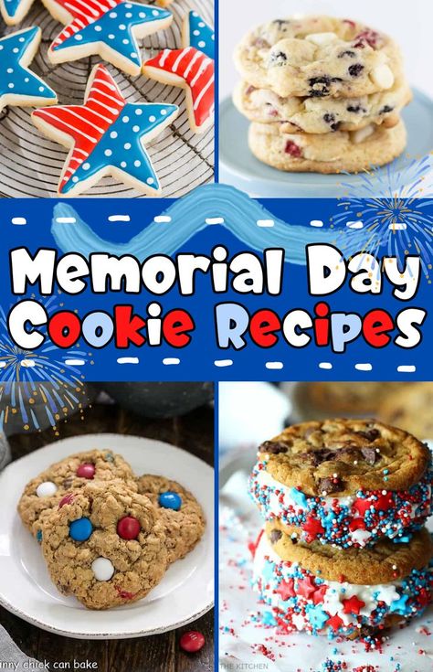 The Best Ideas for Memorial Day Cookies Veterans Day Cookies, Memorial Day Cookies, Memorial Day Celebration, Memorial Day Desserts, Cake Batter Cookies, Brownie Cups, Quick Treats, Cookies Ideas, Filled Cookies