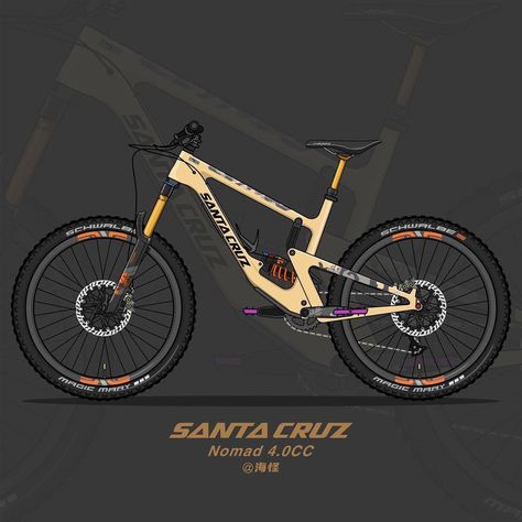 Mtb Drawing, Santa Cruz Mtb, Bicycle Wallpaper, Santa Cruz Bicycles, Bike Art Print, Mountain Biking Photography, Bicycle Mechanics, Bike Artwork, Electric Bike Diy