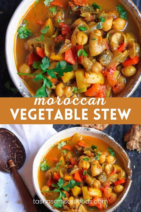 Moroccan Vegetable Stew | Vegan Dinner Recipes | Gluten-free Recipes Vegan Moroccan Stew, Vegetarian Moroccan Stew, Winter Vegetable Stew, Vegetable Tagine Moroccan, Vegetarian Stews And Casseroles, Hearty Vegetarian Stew, Moroccan Vegetable Soup, Moroccan Stew Vegetarian, Vegan Vegetable Stew