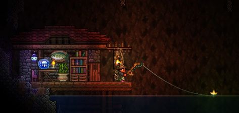 Terraria Fishing Hut, Terraria Fishing House, Terraria Cabin, Terraria Houses, Terraria House Ideas, Terraria House Design, Terraria House, Terraria Builds, Fishing Shack