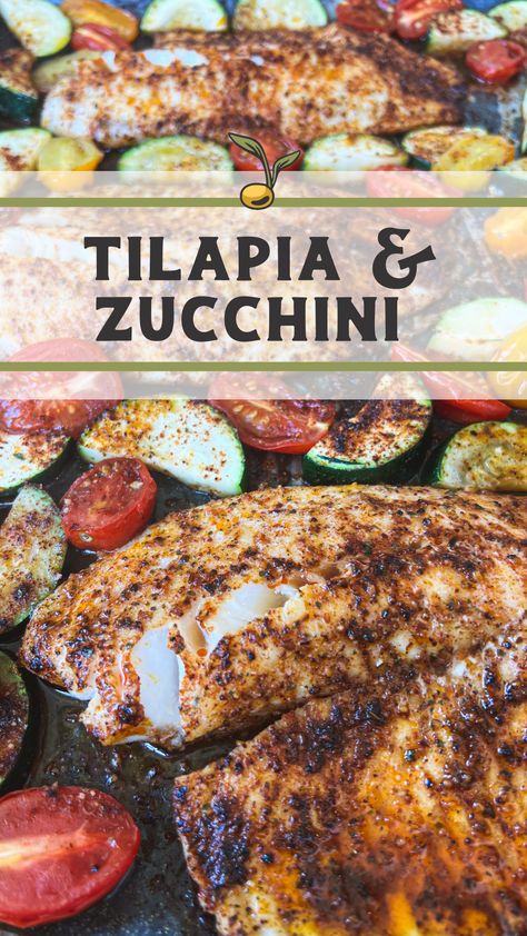 Delicious, easy recipe for a fun and flavorful meal! Ingredients: 4 Tilapia Filets 1 tsp Kosher Salt 1 Large Zucchini, cut into ½” half-moons 1 Pint Grape Tomatoes, halved ¼ Cup E.V Olive Oil + ⅛ Cup 2 TBSP + ½ TBSP Texy-Mexy Seasoning Blend Check out the full recipe! #easyrecipes #sheetpanrecipes #tilapia #tasty recipes #tasty #easycooking #cooking #goodfoods Tilapia And Zucchini Recipes, Tilapia Basil Recipes, Cajun Tilapia, Tilapia Recipes Healthy, Tilapia Recipes Easy, Healthy Wine, Frozen Tilapia, Large Zucchini, Cod Fish Recipes