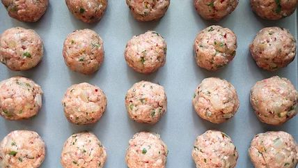 Anne Burrell Meatballs Recipe, Ann Burrell Meatballs, Anne Burrell Meatballs, Calabrian Chili Paste, Anne Burrell, Meatball Sauce, Calabrian Chili, Meatball Recipe, Canning Tomatoes